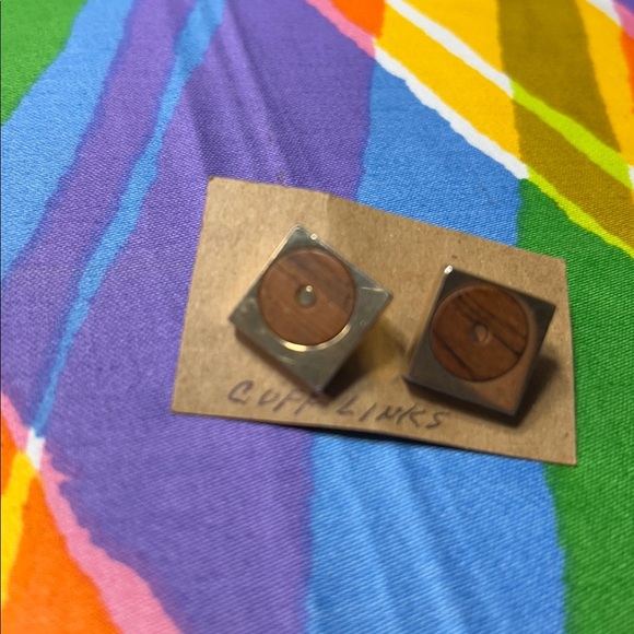 Brown wood gold Square Cufflinks - Picture 9 of 12